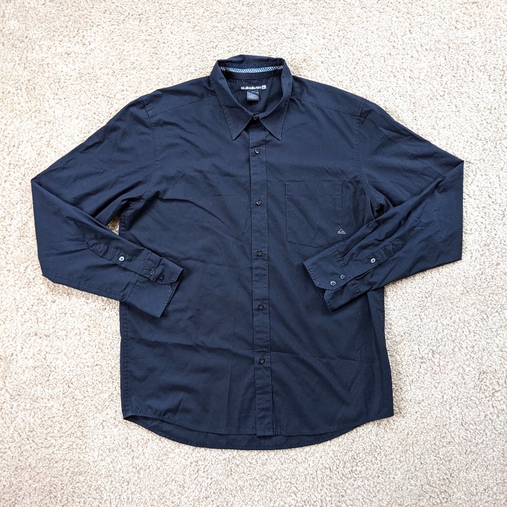 Quiksilver Button Up Long Sleeve Shirt Men's Medium Black Embroidered